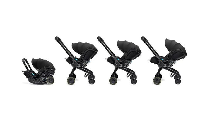 Carucior 3 in 1 pentru copii, Cu scoica auto, Parasolar extensibil cu UPF 50+, Ultrapliabil, Aprobat pentru transport avion, Maner telescopic si reversibil, Pozitie de somn, Negru [5]