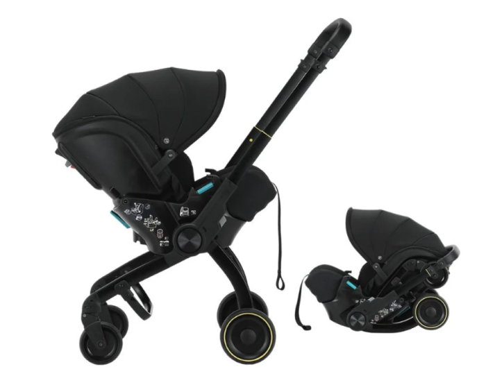 Carucior 3 in 1 pentru copii, Cu scoica auto, Parasolar extensibil cu UPF 50+, Ultrapliabil, Aprobat pentru transport avion, Maner telescopic si reversibil, Pozitie de somn, Negru [6]