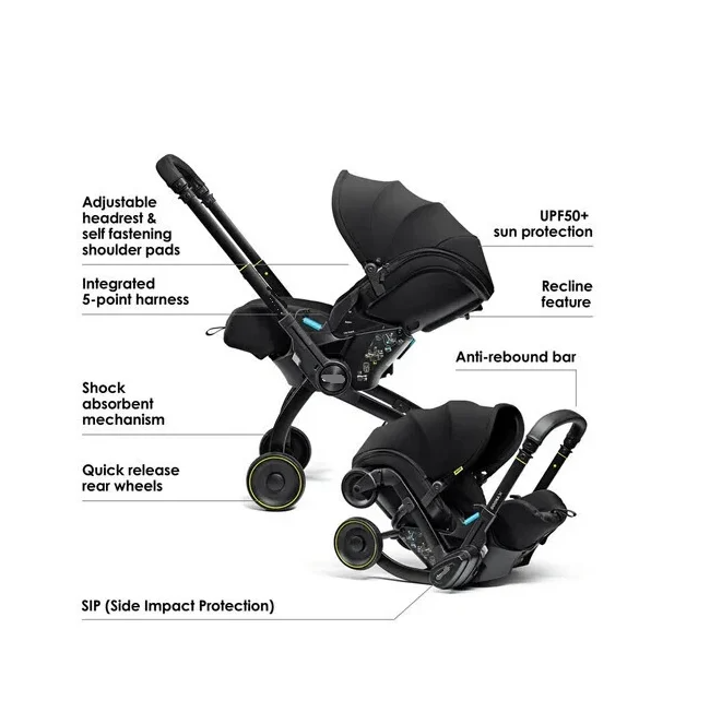 Carucior 3 in 1 pentru copii, Cu scoica auto, Parasolar extensibil cu UPF 50+, Ultrapliabil, Aprobat pentru transport avion, Maner telescopic si reversibil, Pozitie de somn, gri [2]