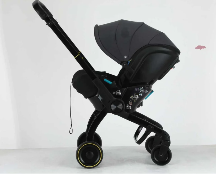 Carucior 3 in 1 pentru copii, Cu scoica auto, Parasolar extensibil cu UPF 50+, Ultrapliabil, Aprobat pentru transport avion, Maner telescopic si reversibil, Pozitie de somn, Negru [7]