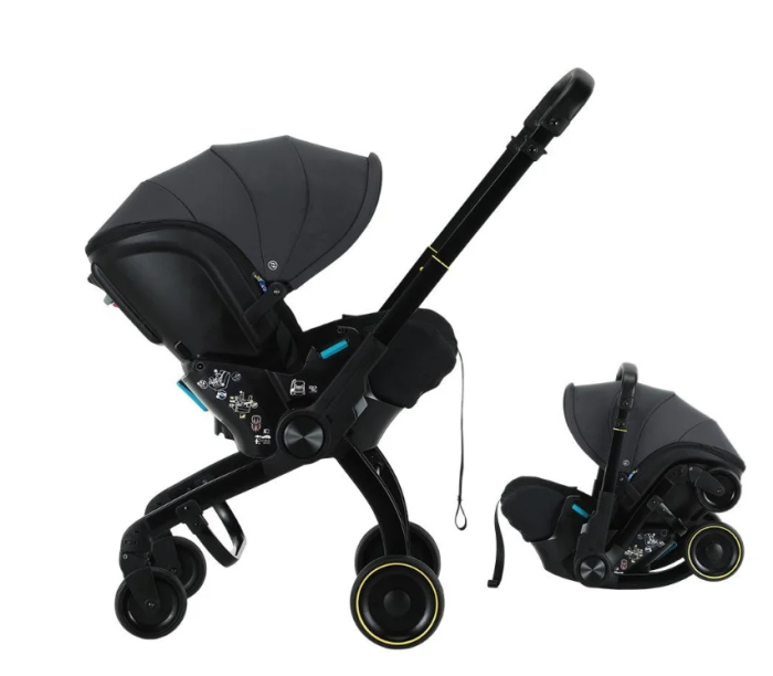 Carucior 3 in 1 pentru copii, Cu scoica auto, Parasolar extensibil cu UPF 50+, Ultrapliabil, Aprobat pentru transport avion, Maner telescopic si reversibil, Pozitie de somn, Negru [3]