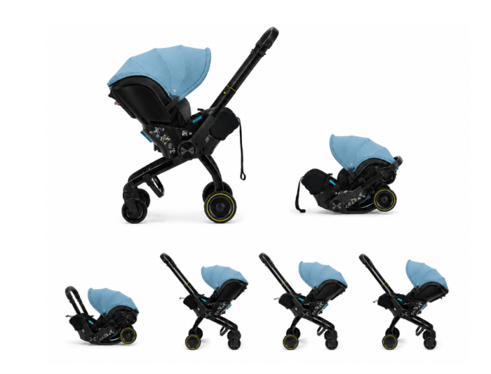 Carucior 3 in 1 pentru copii, Cu scoica auto, Parasolar extensibil cu UPF 50+, Ultrapliabil, Aprobat pentru transport avion, Maner telescopic si reversibil, Pozitie de somn, albastru [2]