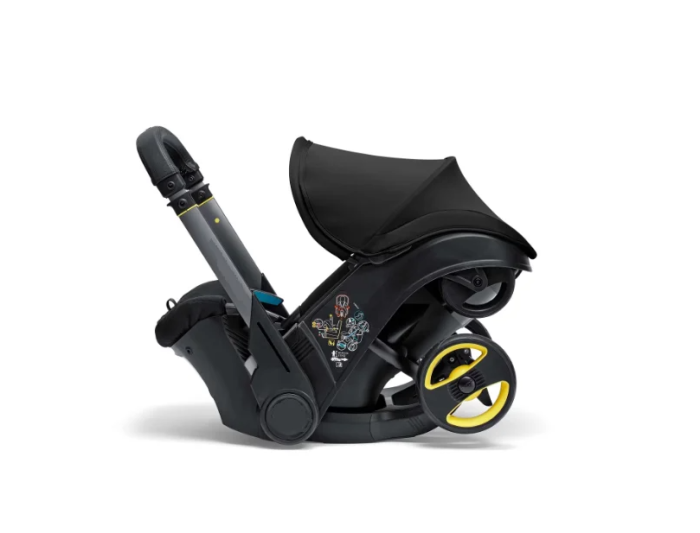 Carucior 3 in 1 pentru copii, Cu scoica auto, Parasolar extensibil cu UPF 50+, Ultrapliabil, Aprobat pentru transport avion, Maner telescopic si reversibil, Pozitie de somn, Negru [4]