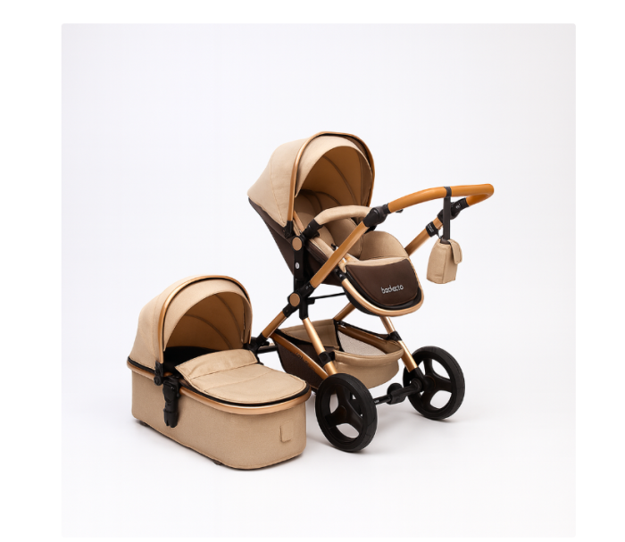 Carucior 3 in 1, Suspensie dubla pe roata, Geanta inclusa, strangere compacta, Belecoo, bej uni [12]