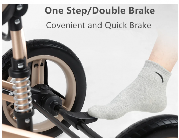 Carucior 3 in 1, Suspensie dubla pe roata, Geanta inclusa, strangere compacta, Belecoo, bej uni [6]