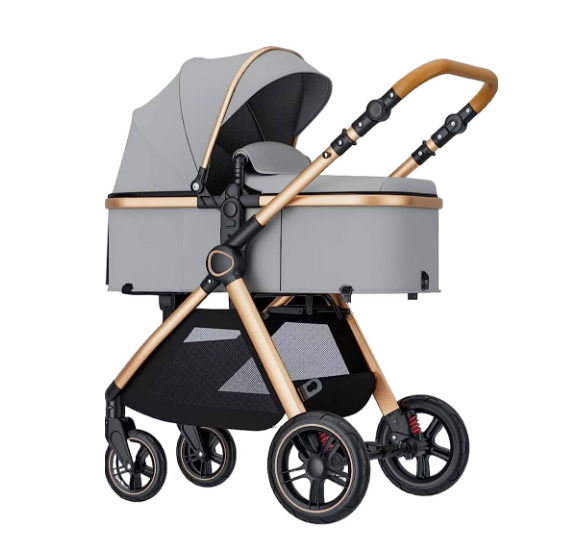 Carucior 3 in 1, Suspensie dubla pe roata, Geanta inclusa, strangere compacta, Belecoo, gri [2]