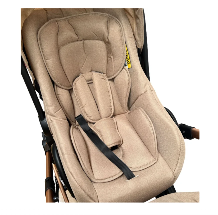 Carucior 3 in 1, Suspensie dubla pe roata, Geanta inclusa, strangere compacta, Maro cu negru [5]