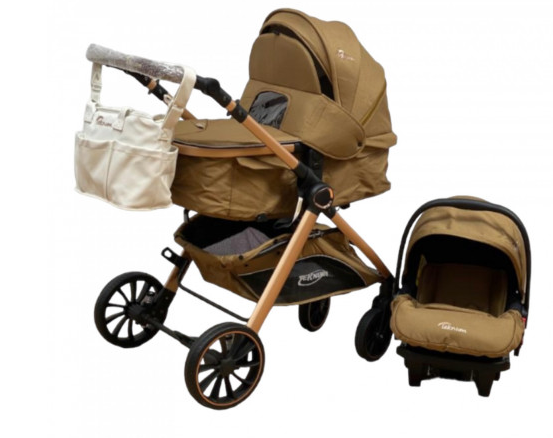 Carucior 3 in 1, Teknum, cu suspensii, Geanta pentru accesorii si salteluta, Bej [4]