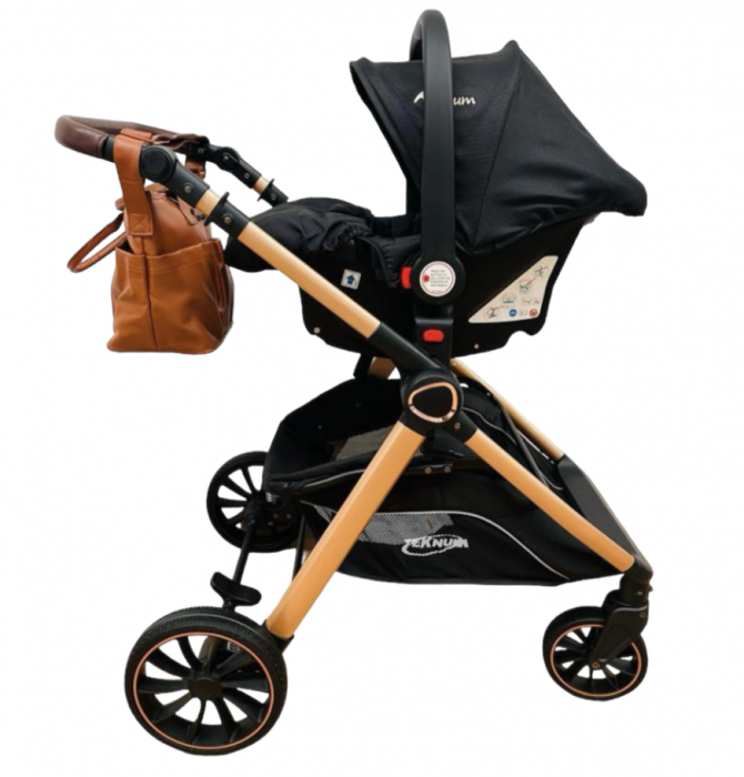 Carucior 3 in 1, Teknum, cu suspensii, Geanta pentru accesorii si salteluta, negru [9]