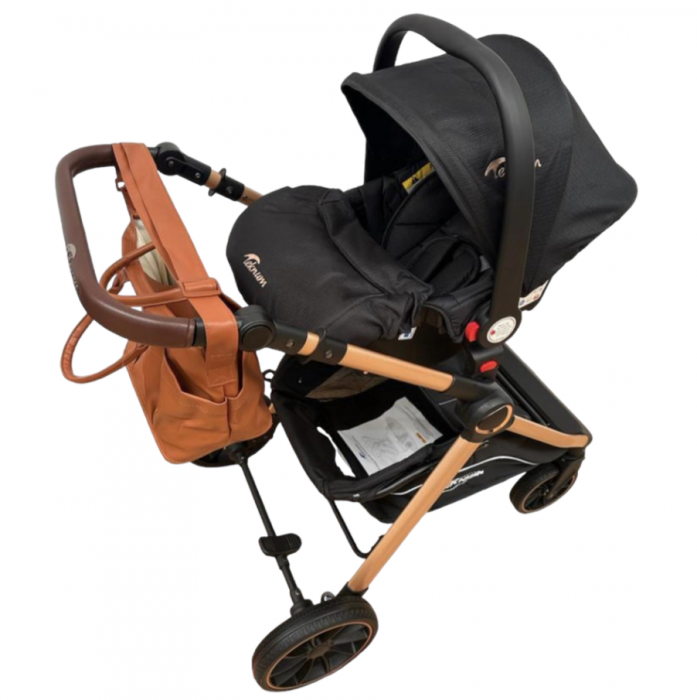 Carucior 3 in 1, Teknum, cu suspensii, Geanta pentru accesorii si salteluta, negru [8]