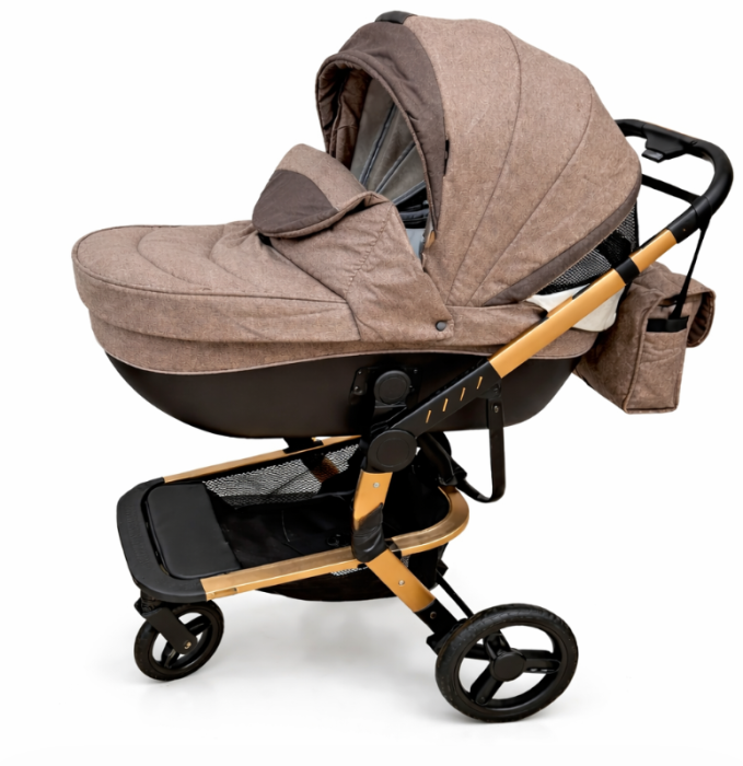 Carucior 3 in 1 cu 3 piese distincte, cadru ergonomic stabil, reversibil, bej [2]