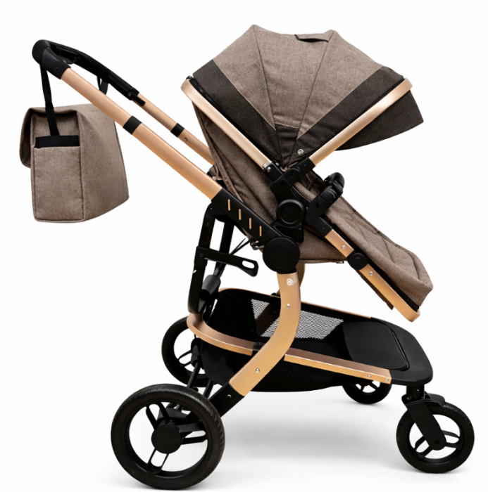 Carucior 3 in 1 cu 3 piese distincte, cadru ergonomic stabil, reversibil, bej [4]