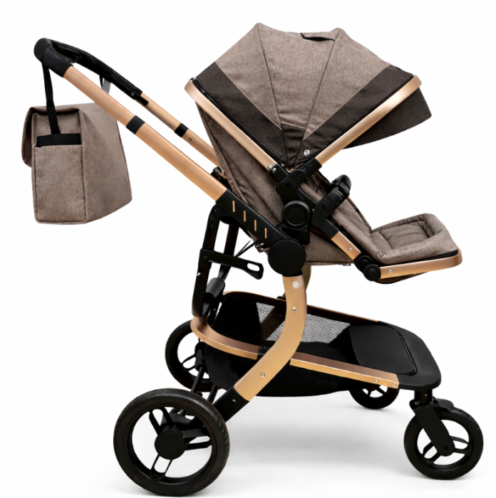 Carucior 3 in 1 cu 3 piese distincte, cadru ergonomic stabil, reversibil, bej [5]