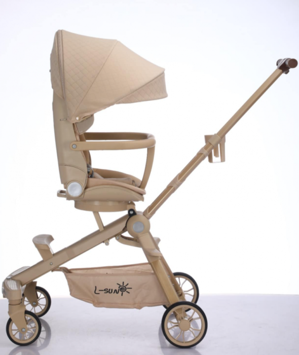 Carucior bebe cu copertina retractabila pentru protectie UV, 6 si 36 luni, reversibil, pliere compacta tip troler pentru avion, lumini si muzica [2]