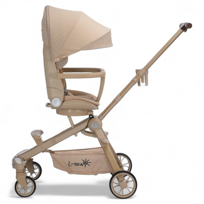 Carucior bebe cu copertina retractabila pentru protectie UV, 6 si 36 luni, reversibil, pliere compacta tip troler pentru avion, lumini si muzica [4]