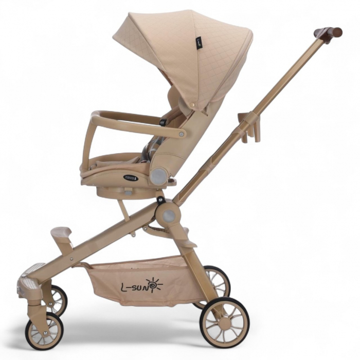 Carucior bebe cu copertina retractabila pentru protectie UV, 6 si 36 luni, reversibil, pliere compacta tip troler pentru avion, lumini si muzica [3]