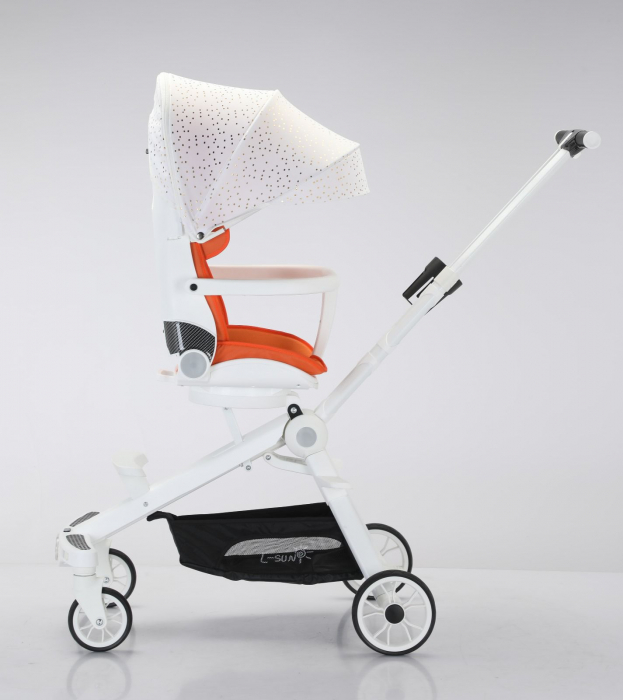 Carucior bebe cu copertina retractabila pentru protectie UV, 6 si 36 luni, reversibil, pliere compacta tip troler pentru avion, lumini si muzica [3]