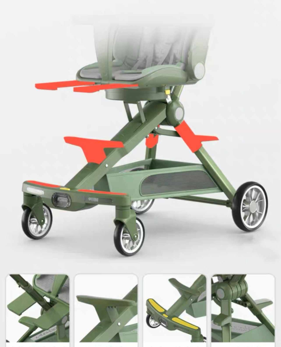 Carucior bebe cu copertina retractabila pentru protectie UV, 6 si 36 luni, reversibil, pliere compacta tip troler pentru avion, lumini si muzica [12]