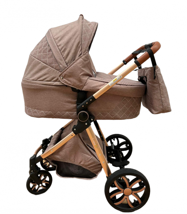 Carucior Bubu-Still, 3 in 1 , 3 piese distincte, suspensie pe roata, reversibil, bej [9]
