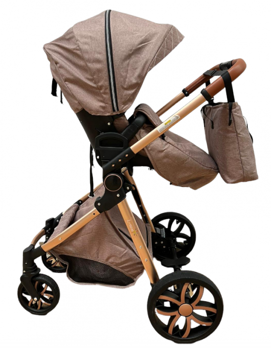 Carucior Bubu-Still, 3 in 1 , 3 piese distincte, suspensie pe roata, reversibil, bej [4]