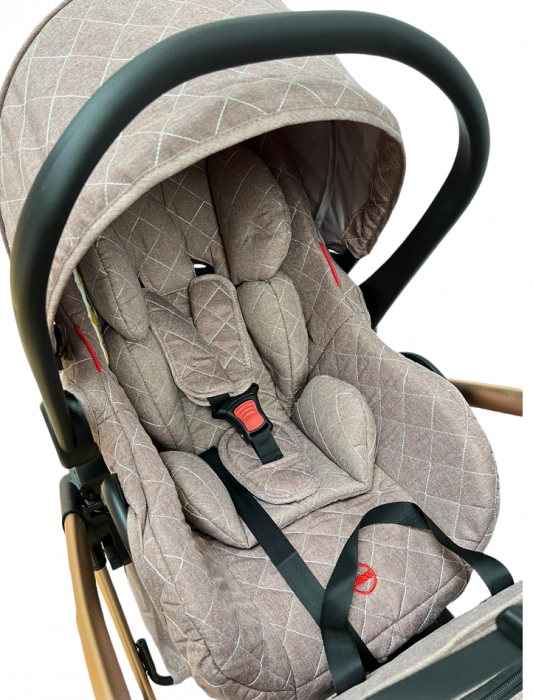 Carucior Bubu-Still, 3 in 1 , 3 piese distincte, suspensie pe roata, reversibil, bej [6]