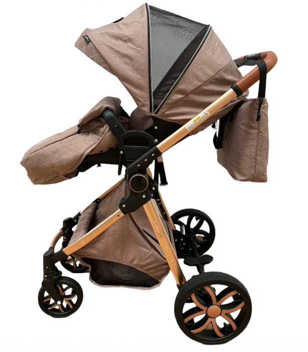 Carucior Bubu-Still, 3 in 1 , 3 piese distincte, suspensie pe roata, reversibil, bej [7]