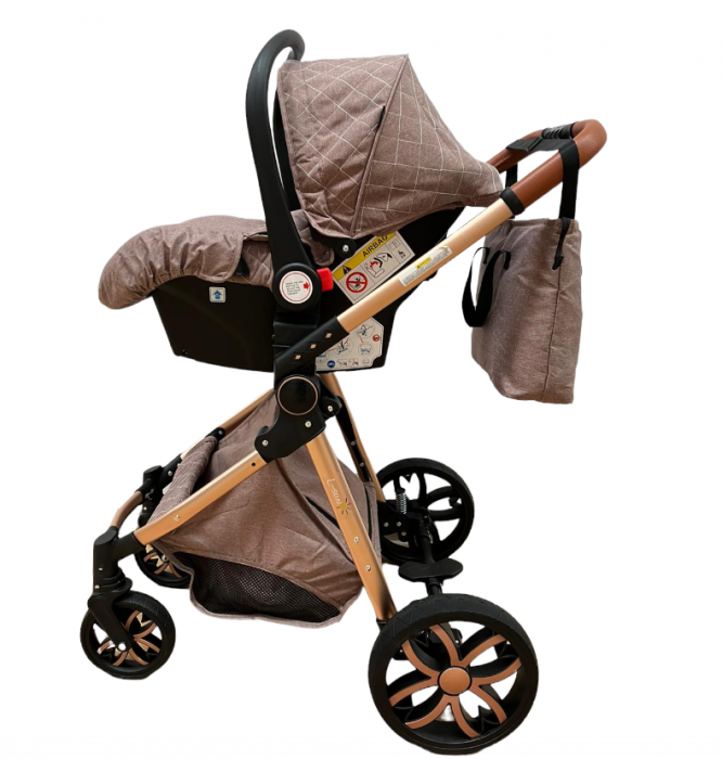 Carucior Bubu-Still, 3 in 1 , 3 piese distincte, suspensie pe roata, reversibil, bej [10]