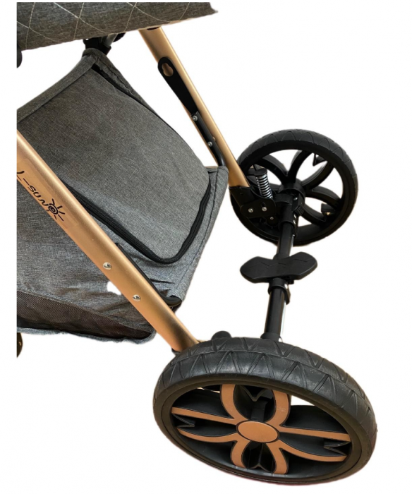 Carucior Bubu-Still, 3 in 1 , 3 piese distincte, suspensie pe roata, reversibil, bej [14]