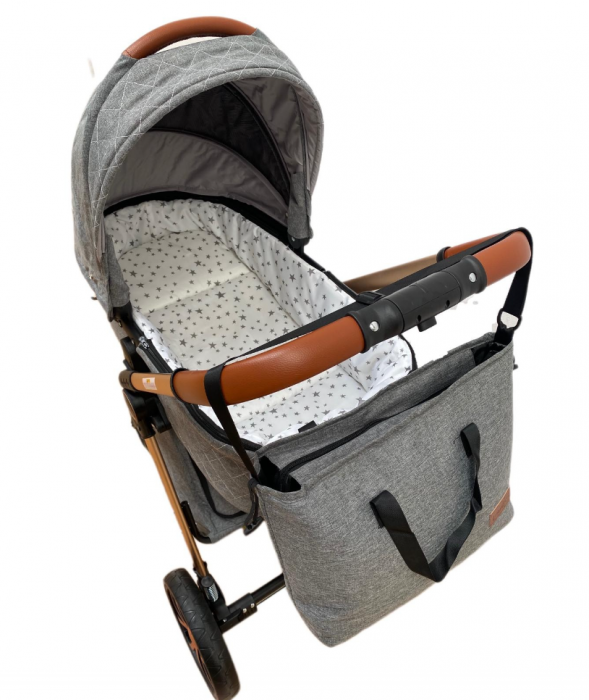 Carucior Bubu-Still, 3 in 1 , 3 piese distincte, suspensie pe roata, reversibil, Gri [6]