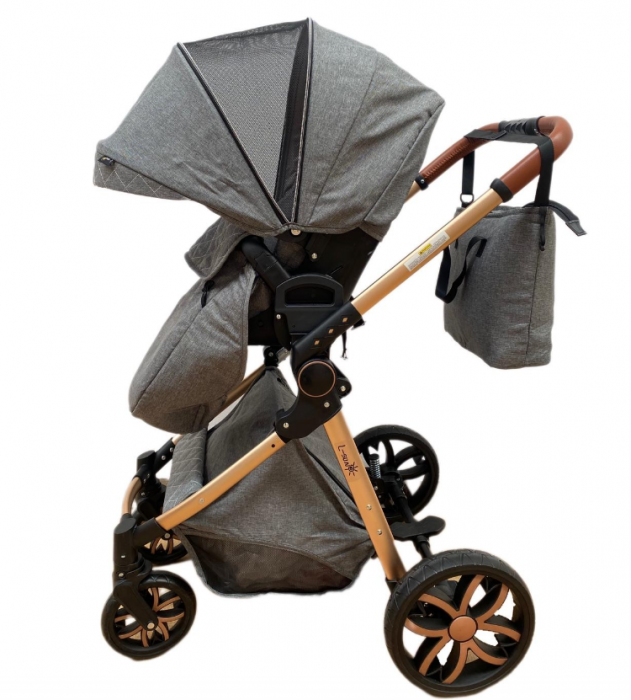Carucior Bubu-Still, 3 in 1 , 3 piese distincte, suspensie pe roata, reversibil, Gri [5]
