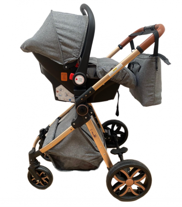 Carucior Bubu-Still, 3 in 1 , 3 piese distincte, suspensie pe roata, reversibil, Gri [3]