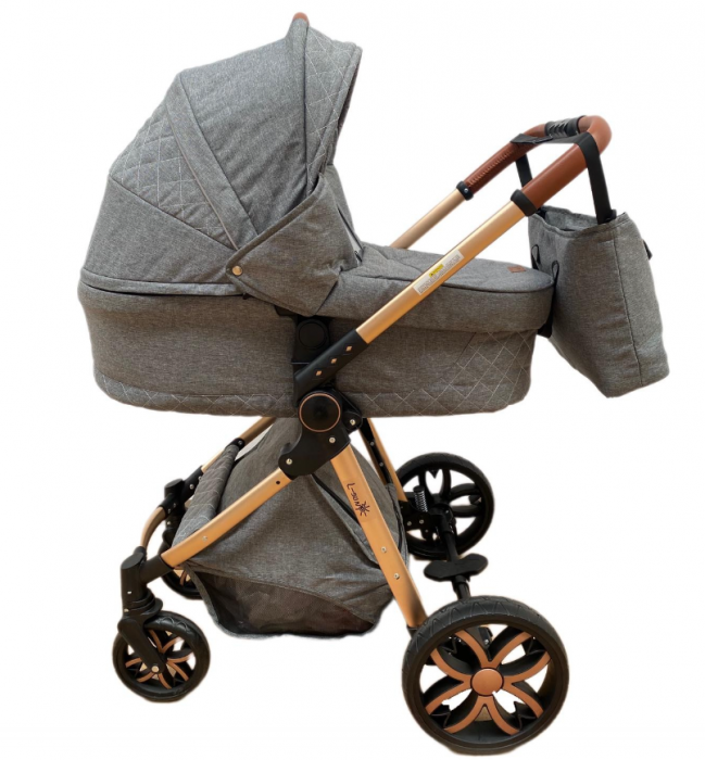 Carucior Bubu-Still, 3 in 1 , 3 piese distincte, suspensie pe roata, reversibil, Gri [7]