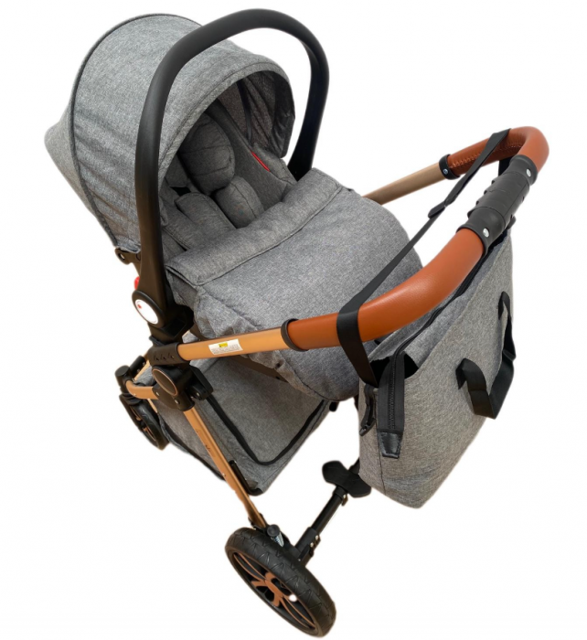 Carucior Bubu-Still, 3 in 1 , 3 piese distincte, suspensie pe roata, reversibil, Gri [8]