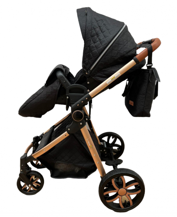 Carucior Bubu-Still, 3 in 1 , 3 piese distincte, suspensie pe roata, reversibil, Negru [13]