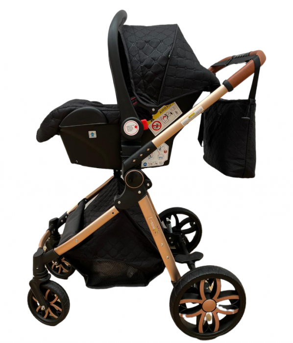 Carucior Bubu-Still, 3 in 1 , 3 piese distincte, suspensie pe roata, reversibil, Negru [10]