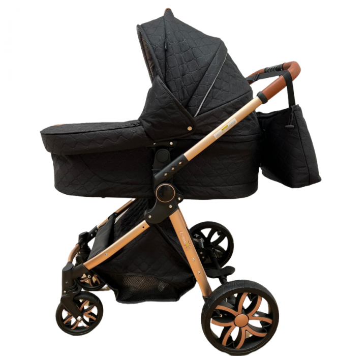 Carucior Bubu-Still, 3 in 1 , 3 piese distincte, suspensie pe roata, reversibil, Negru [3]