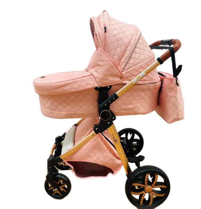 Carucior Bubu-Still, 3 in 1 , 3 piese distincte, suspensie pe roata, reversibil, Roz [13]