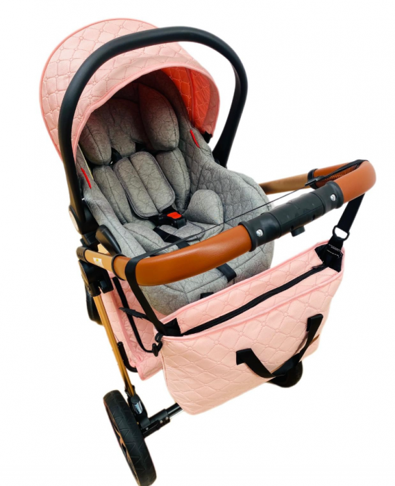 Carucior Bubu-Still, 3 in 1 , 3 piese distincte, suspensie pe roata, reversibil, Roz [15]