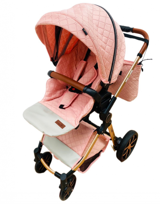 Carucior Bubu-Still, 3 in 1 , 3 piese distincte, suspensie pe roata, reversibil, Roz [5]