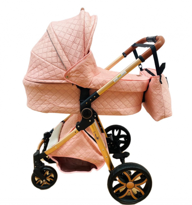 Carucior Bubu-Still, 3 in 1 , 3 piese distincte, suspensie pe roata, reversibil, Roz [14]