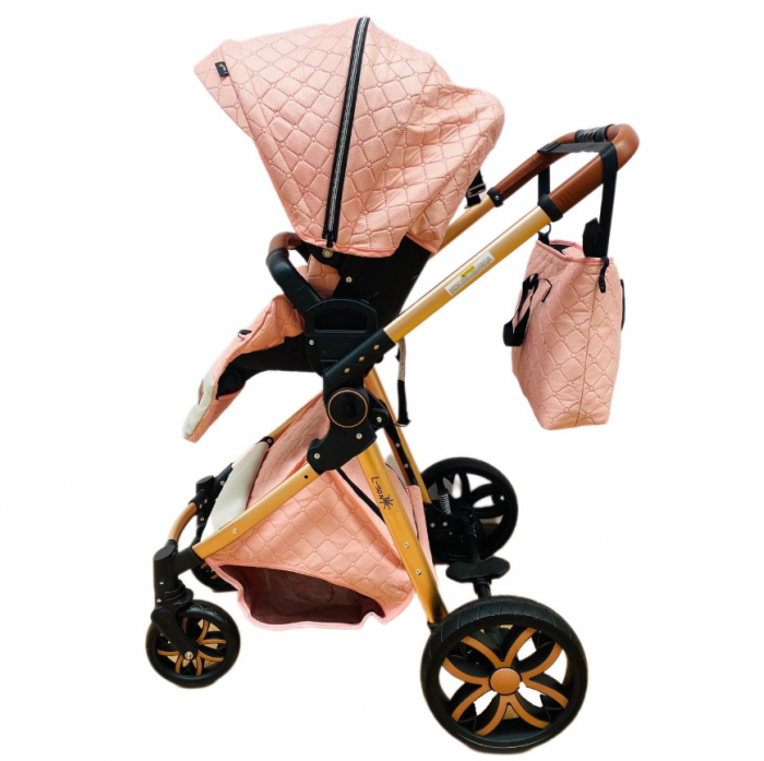 Carucior Bubu-Still, 3 in 1 , 3 piese distincte, suspensie pe roata, reversibil, Roz [12]