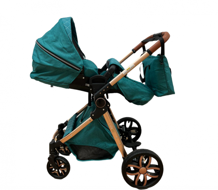Carucior Bubu-Still, 3 in 1 , 3 piese distincte, suspensie pe roata, reversibil, Turcoaz [11]