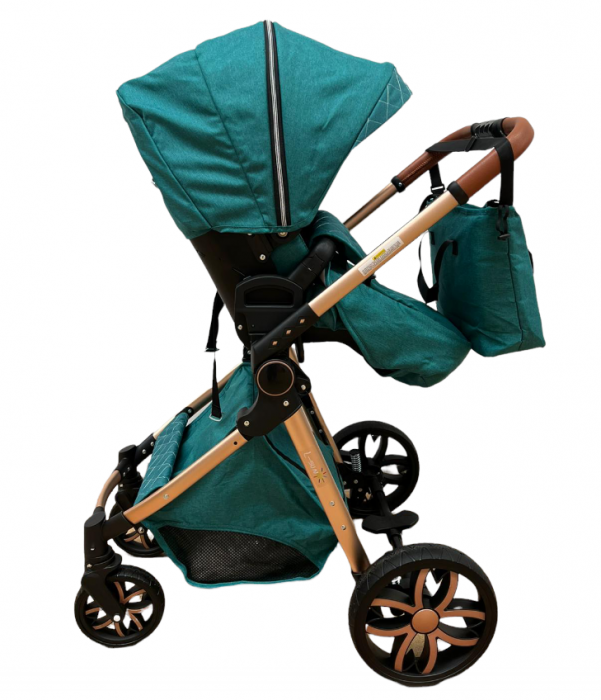 Carucior Bubu-Still, 3 in 1 , 3 piese distincte, suspensie pe roata, reversibil, Turcoaz [6]