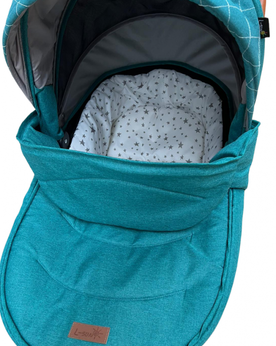 Carucior Bubu-Still, 3 in 1 , 3 piese distincte, suspensie pe roata, reversibil, Turcoaz [5]