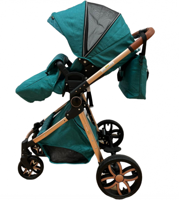 Carucior Bubu-Still, 3 in 1 , 3 piese distincte, suspensie pe roata, reversibil, Turcoaz [7]