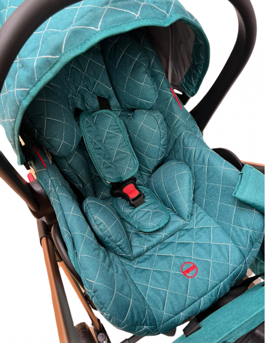 Carucior Bubu-Still, 3 in 1 , 3 piese distincte, suspensie pe roata, reversibil, Turcoaz [12]