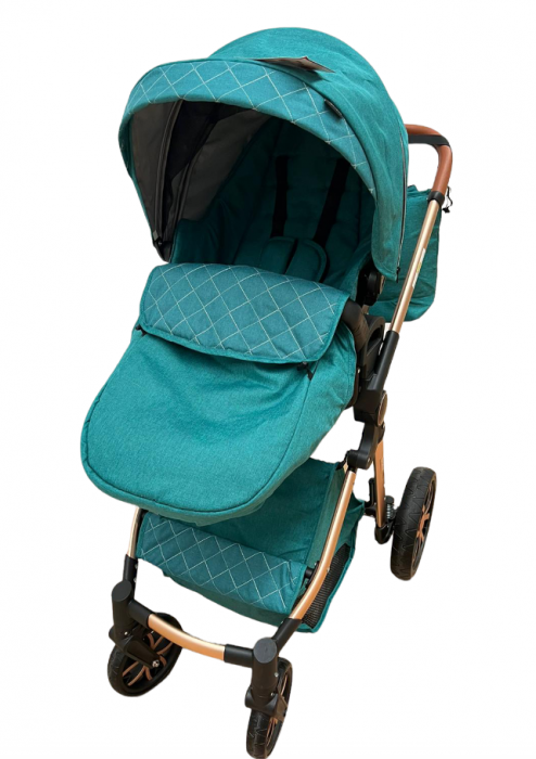 Carucior Bubu-Still, 3 in 1 , 3 piese distincte, suspensie pe roata, reversibil, Turcoaz [9]