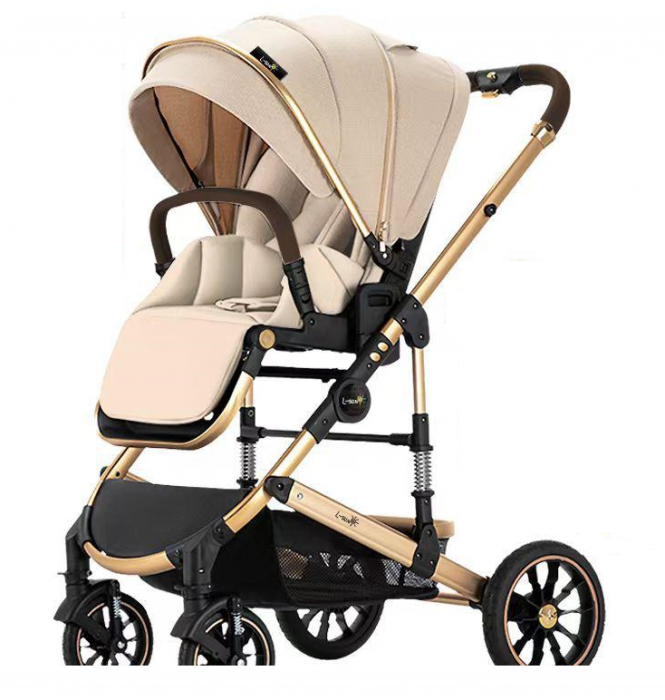 Carucior copii, 0-36 luni, Cu suspensii, Landou reversibil, Pozitie de somn si sezut, Roata cauciuc, Bej [3]