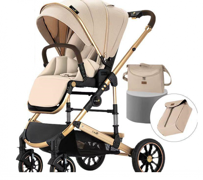 Carucior copii, 0-36 luni, Cu suspensii, Landou reversibil, Pozitie de somn si sezut, Roata cauciuc, Bej [2]