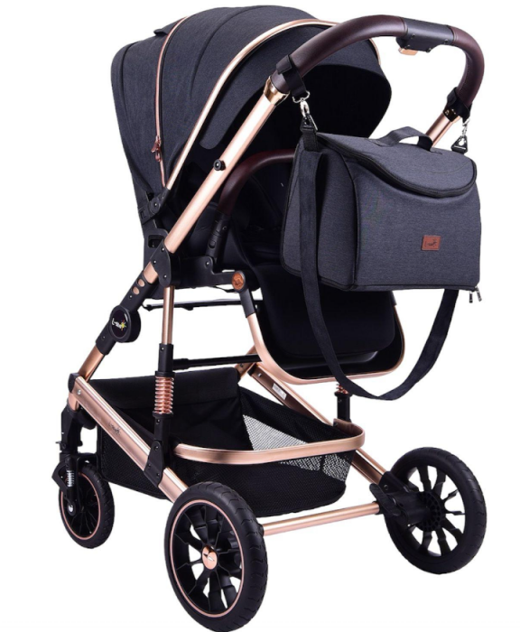 Carucior copii, 0-36 luni, Cu suspensii, Maner reversibil, Pozitie de somn si sezut, Roata cauciuc, Cu scoica auto [6]